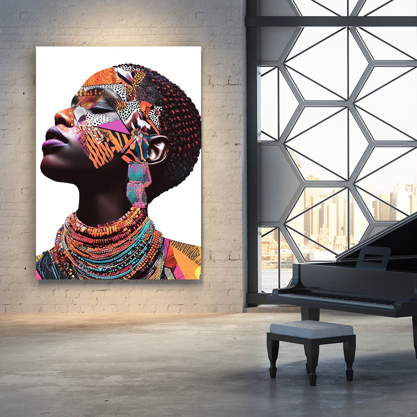 Cultural Elegance African Artwork — abstract canvas print in white tones, view 3