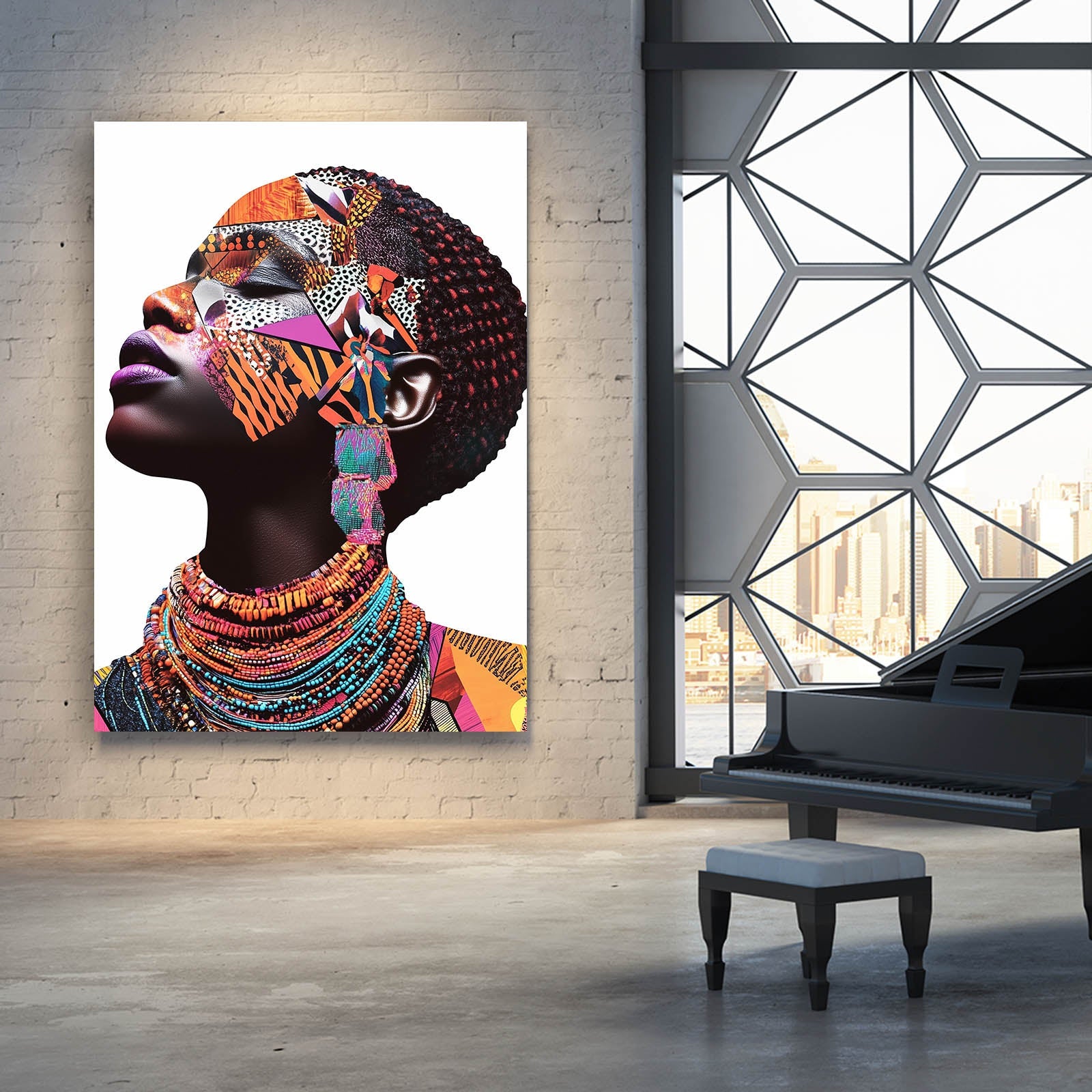 Cultural Elegance African Artwork — abstract canvas print in white tones, view 3