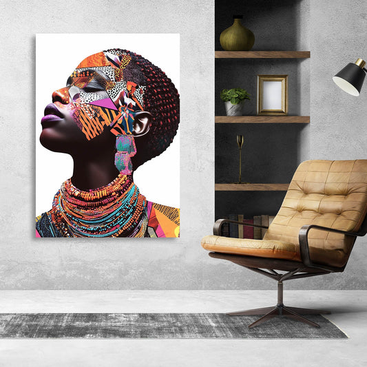 Cultural Elegance African Artwork — abstract canvas print in white tones, view 4