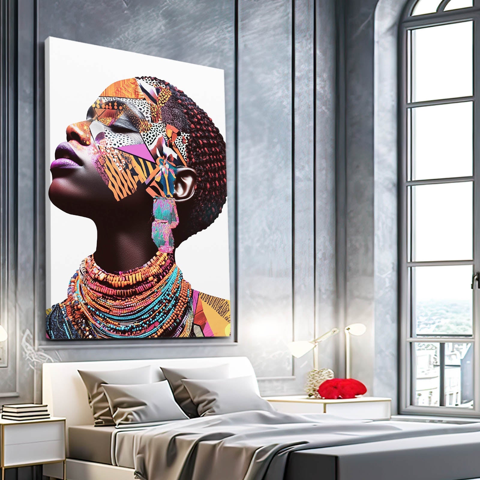 Cultural Elegance African Artwork — abstract canvas print in white tones, view 5
