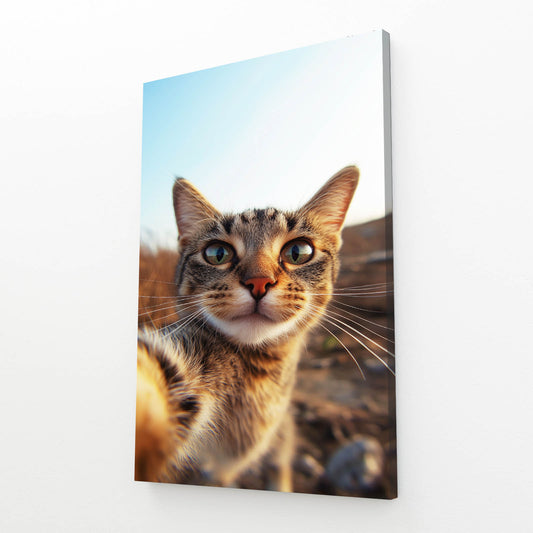 Curious Kitten Selfie Cat Art — photography canvas print, angled canvas view on white background