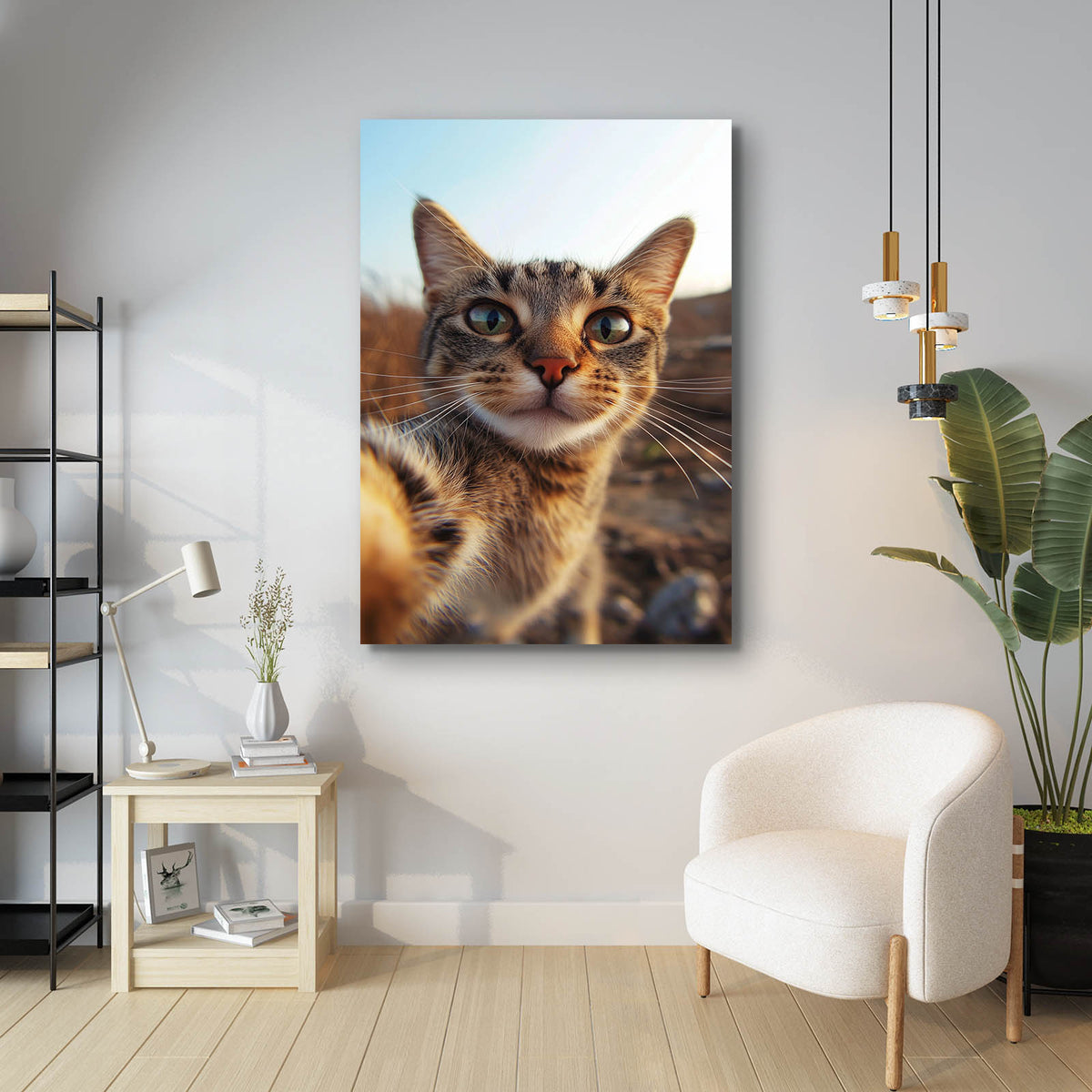 Curious Kitten Selfie Cat Art — photography canvas print, styled in a furnished interior