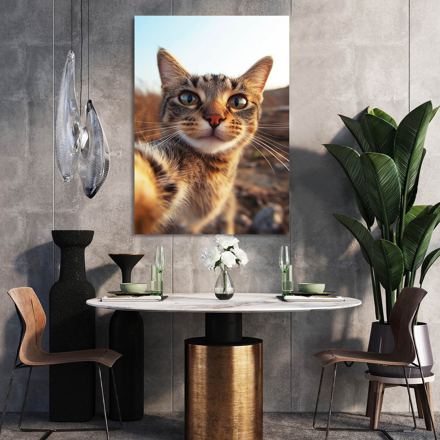 Curious Kitten Selfie Cat Art — photography canvas print, styled in a furnished interior