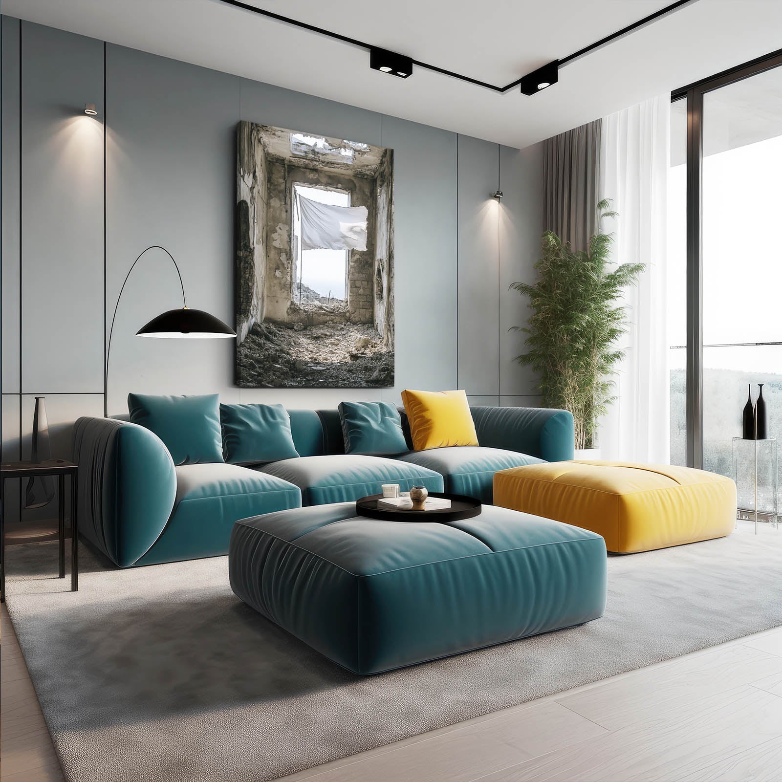 Curtain In Ruins Peace Prints – styled in a furnished interior