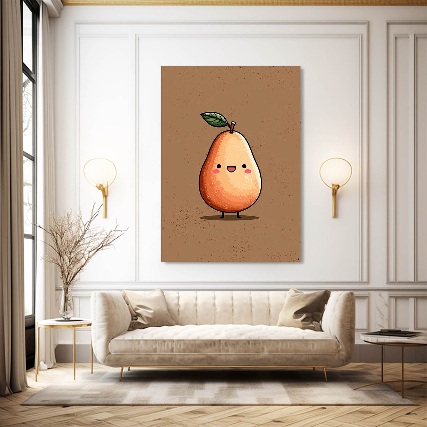 Cute Avocado Sprite Fruit Wall Art – styled in a furnished interior
