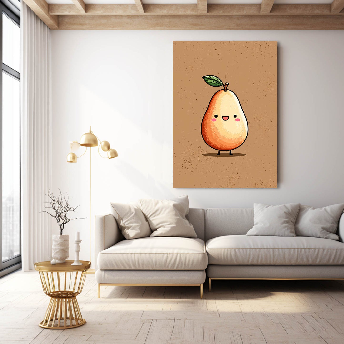 Cute Avocado Sprite Fruit Wall Art – styled in a furnished interior