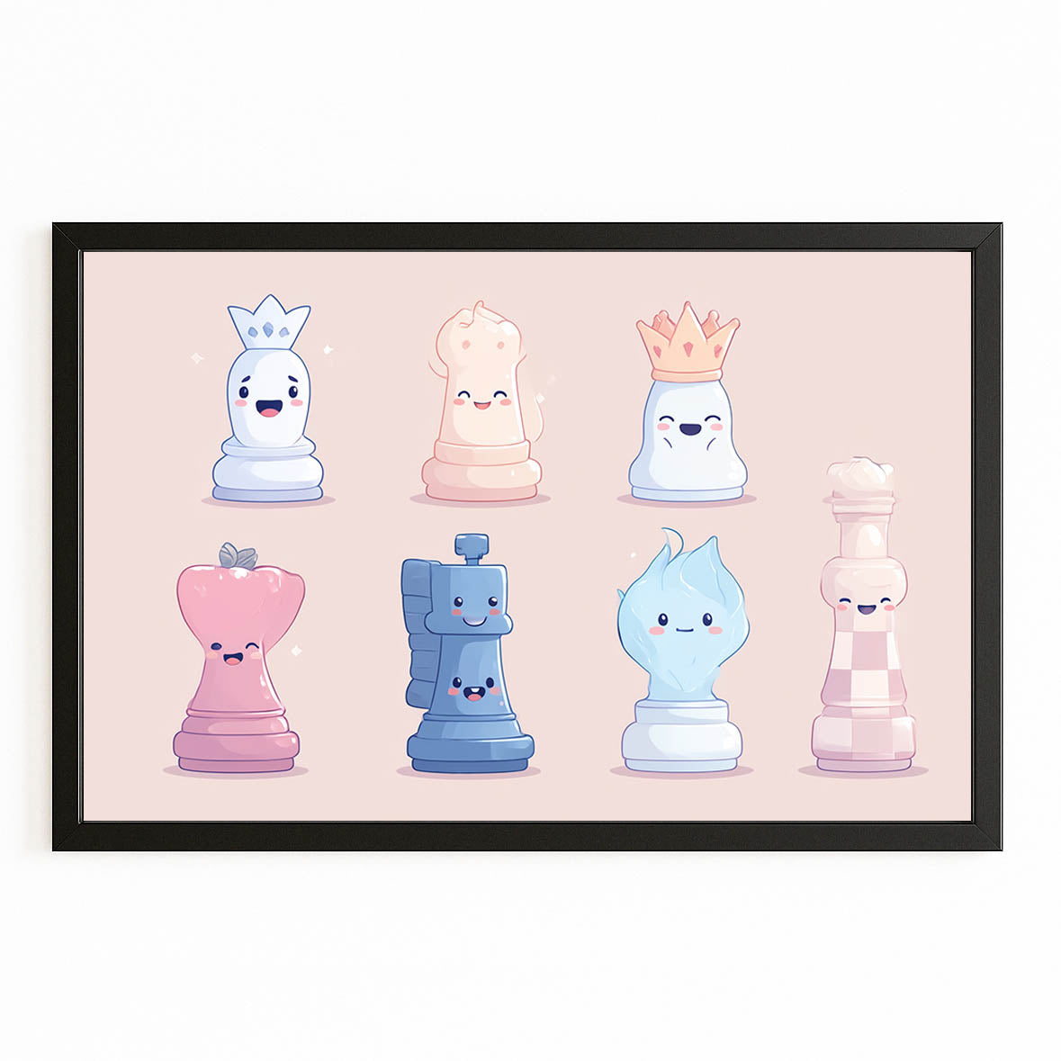 Cute Blush Set Chess Canvas Art – with Premium Black frame on white background