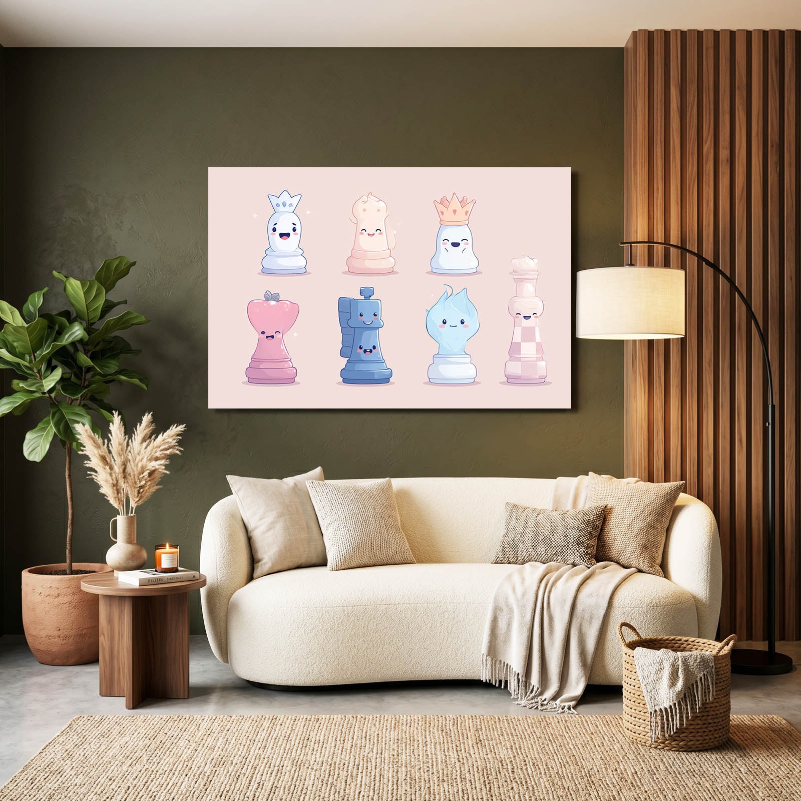 Cute Blush Set Chess Canvas Art – styled in a furnished interior