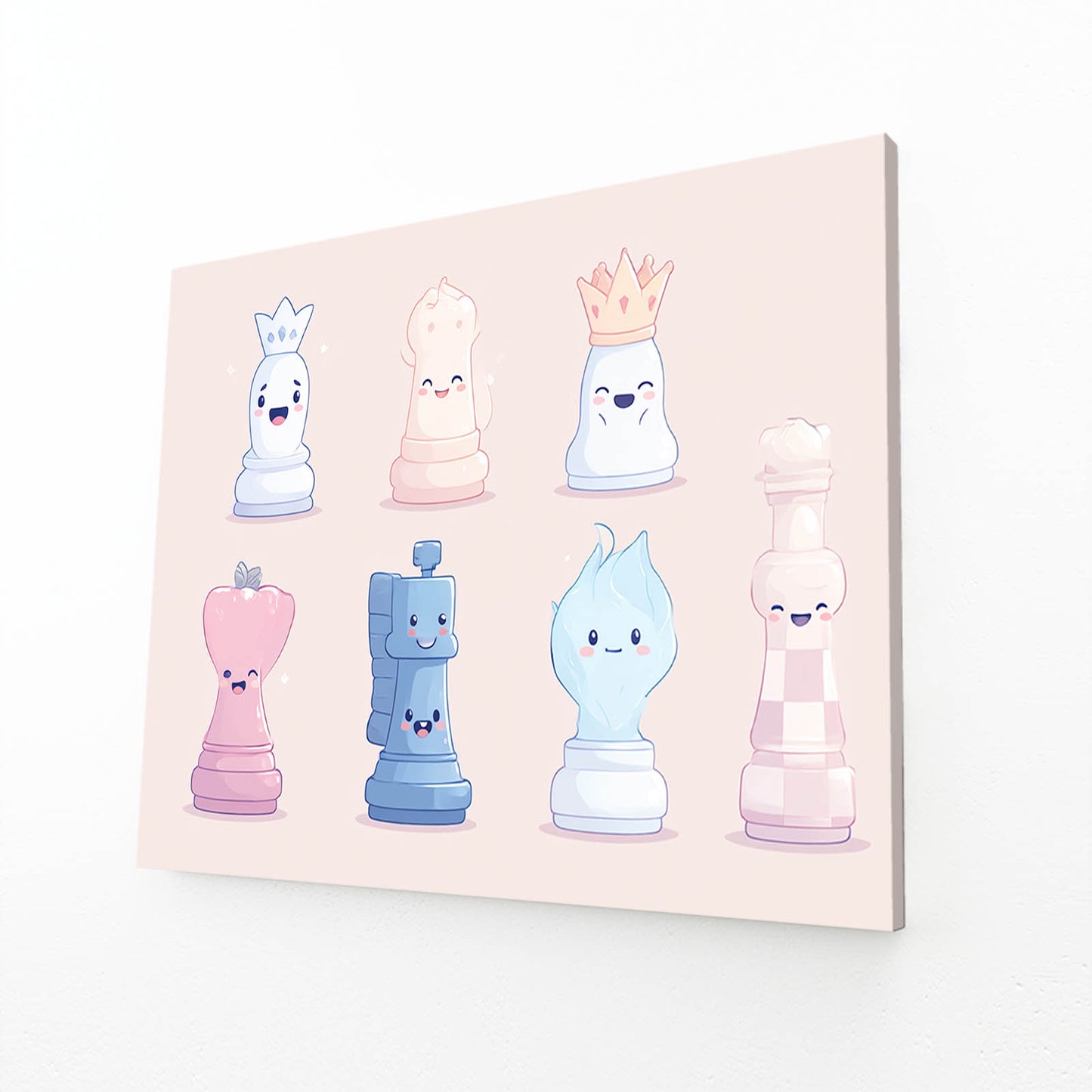 Cute Blush Set Chess Canvas Art – angled canvas view on white background