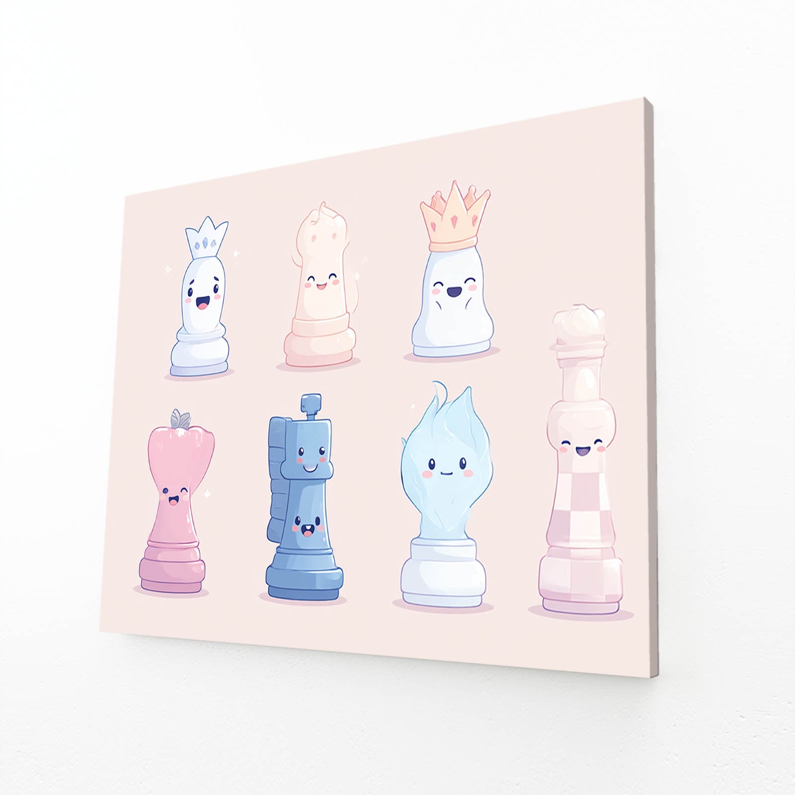 Cute Blush Set Chess Canvas Art – angled canvas view on white background