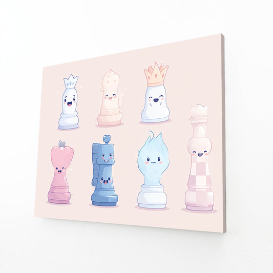 Cute Blush Set Chess Canvas Art – angled canvas view on white background