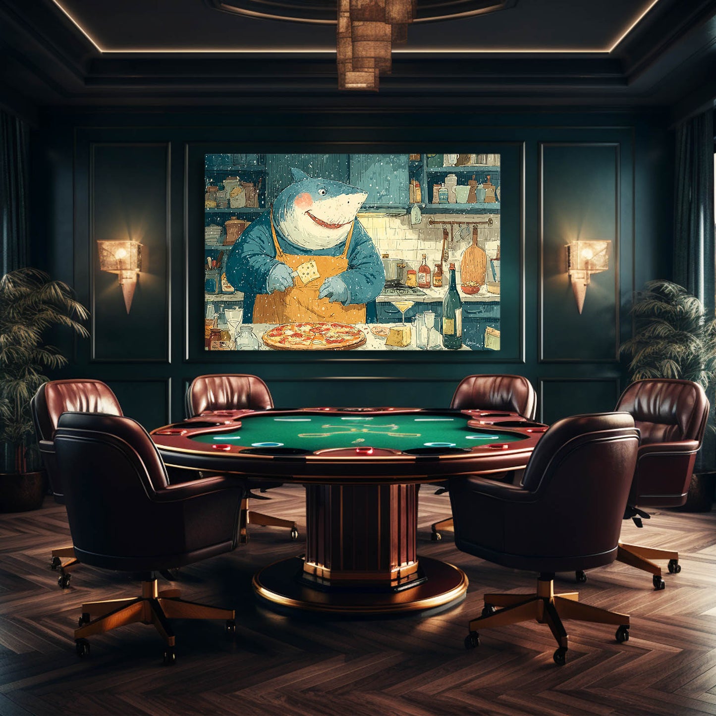 Cute Chef Shark Art – styled in a furnished interior