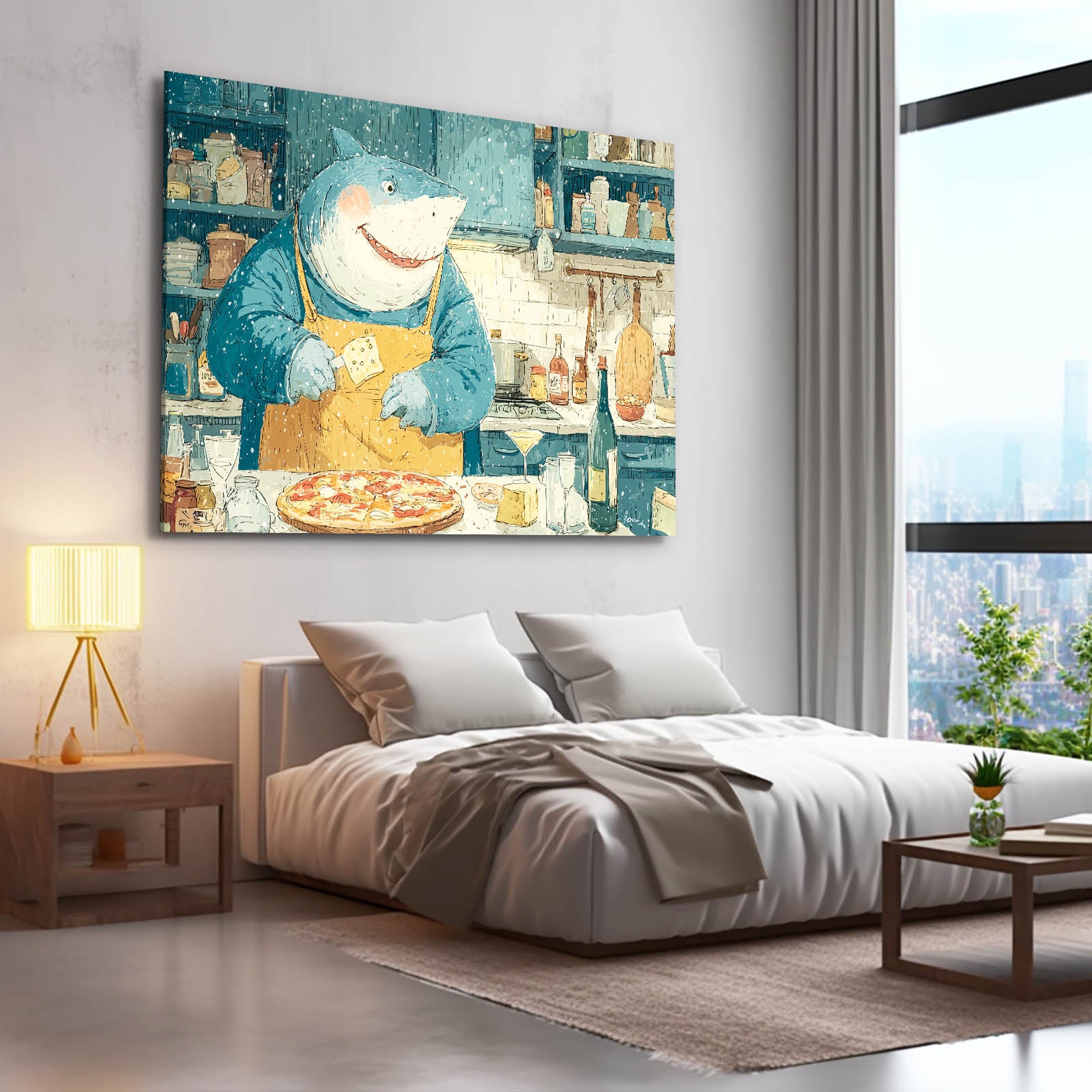 Cute Chef Shark Art – styled in a furnished interior