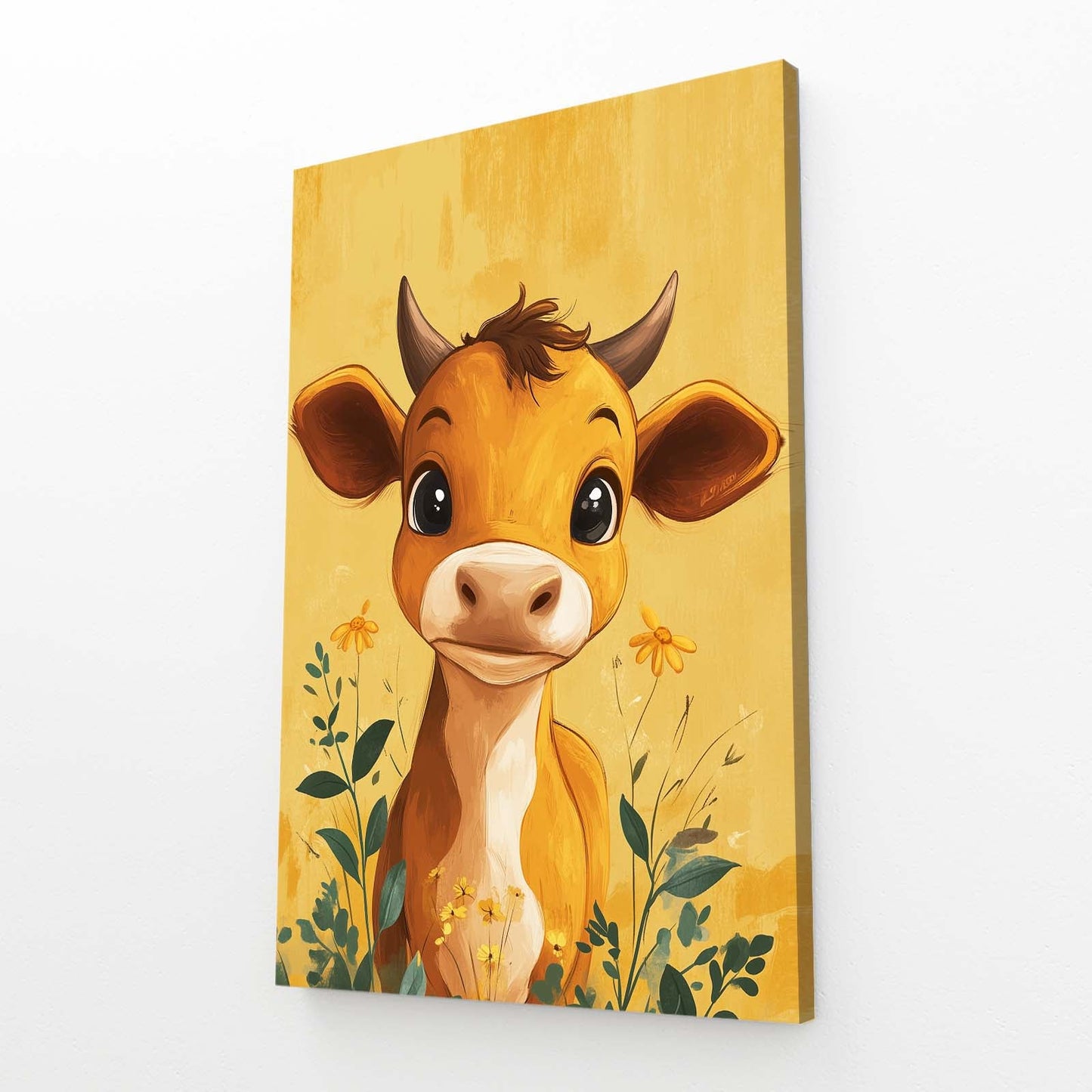 Cute Cow Art – angled canvas view on white background