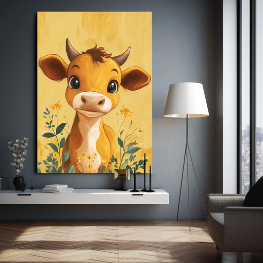 Cute Cow Art – angled canvas view on white background