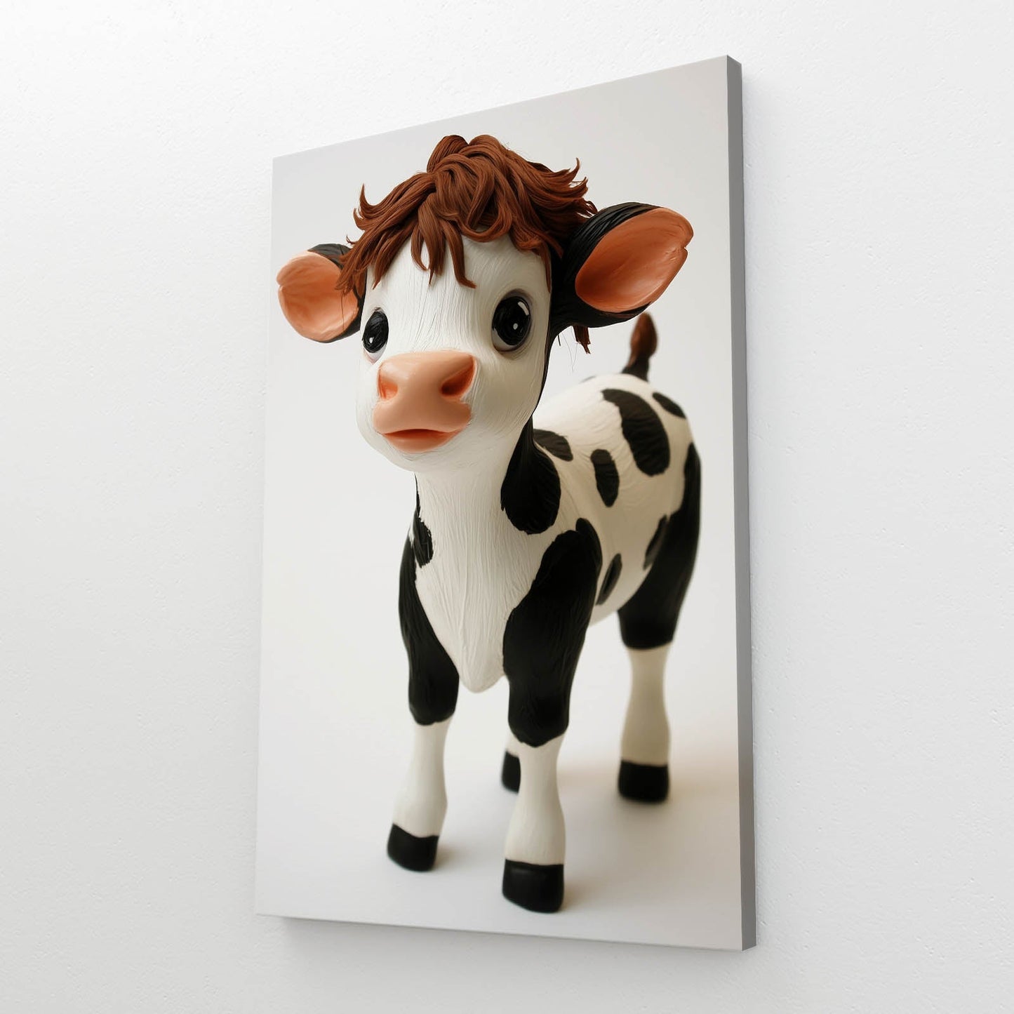 Cute Cow Artwork – angled canvas view on white background