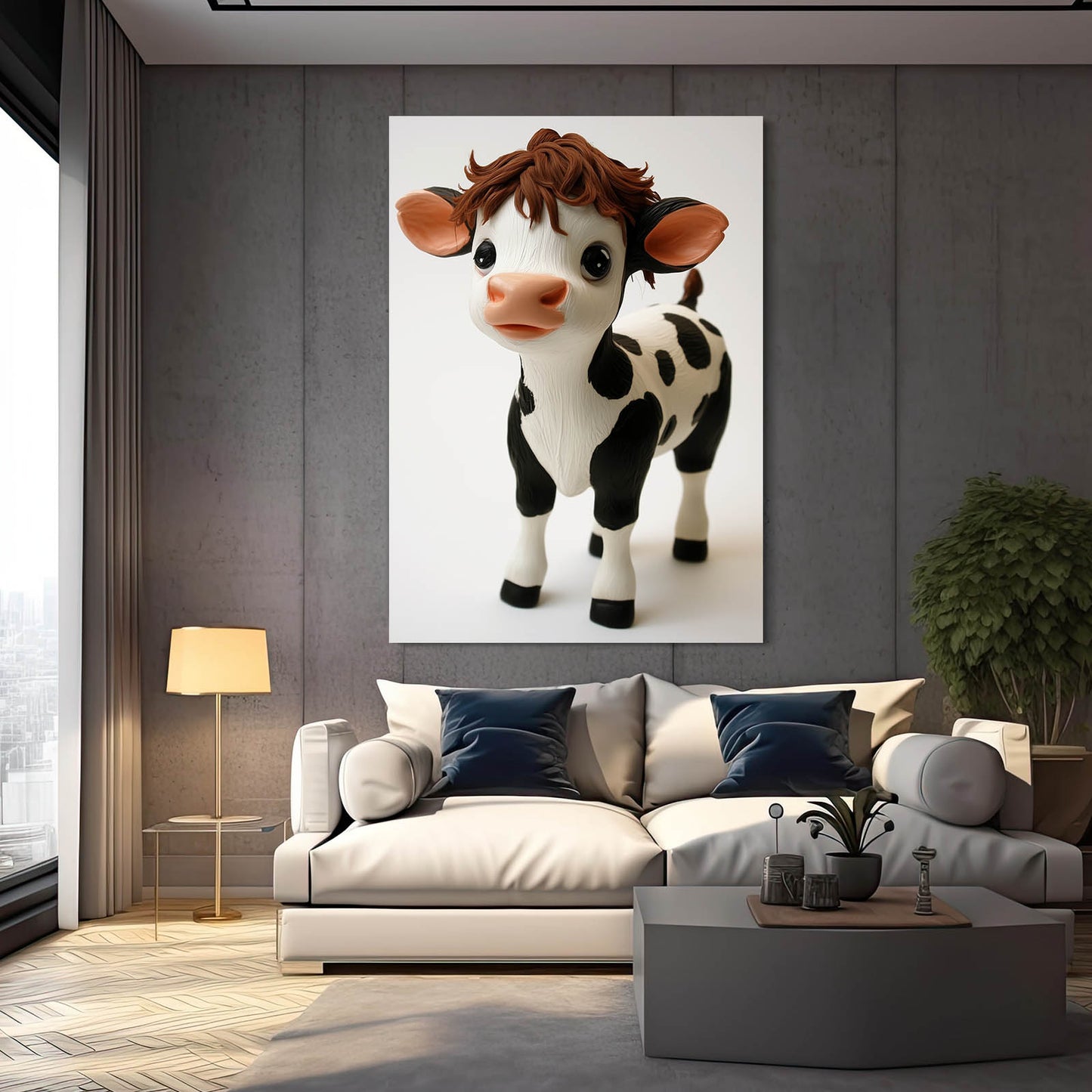 Cute Cow Artwork – angled canvas view on white background