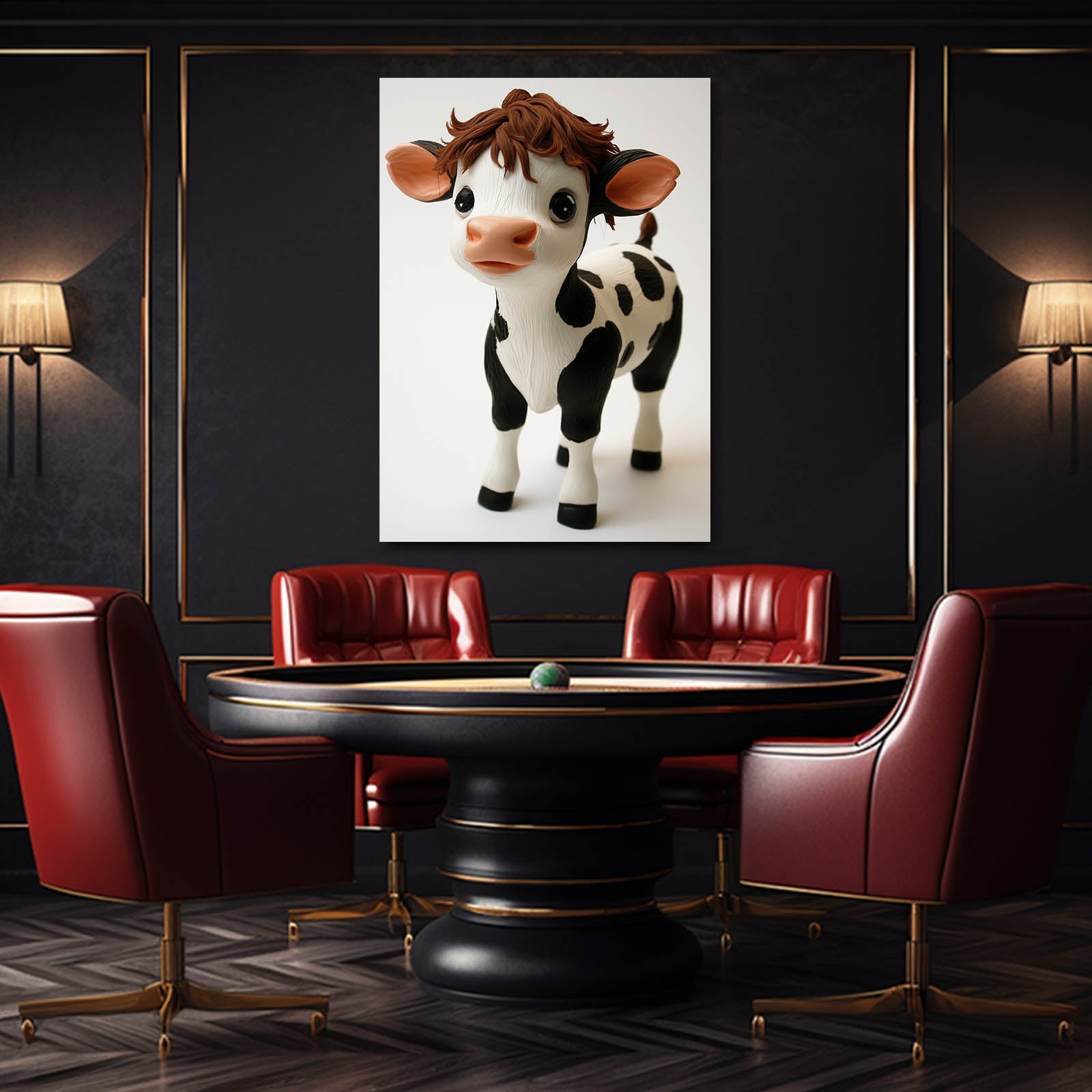 Cute Cow Artwork – angled canvas view on white background