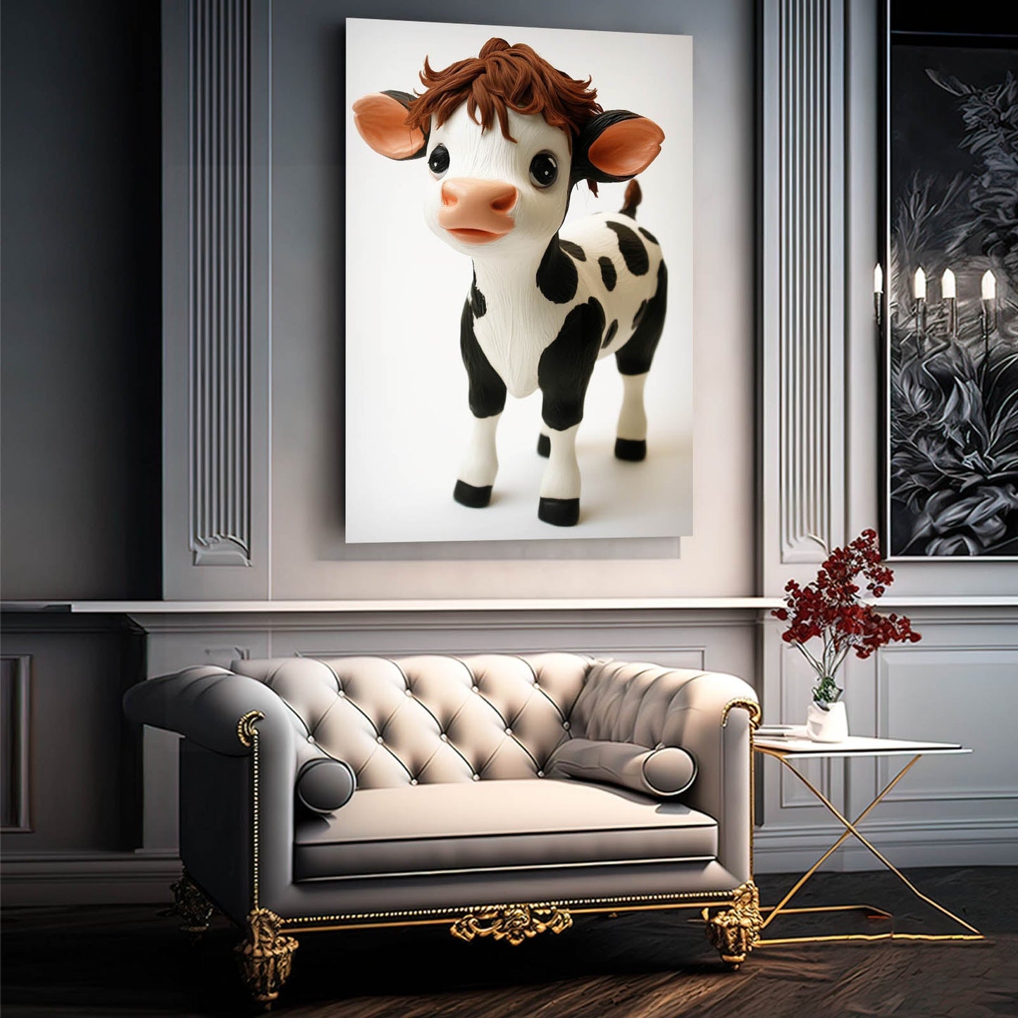 Cute Cow Artwork – angled canvas view on white background