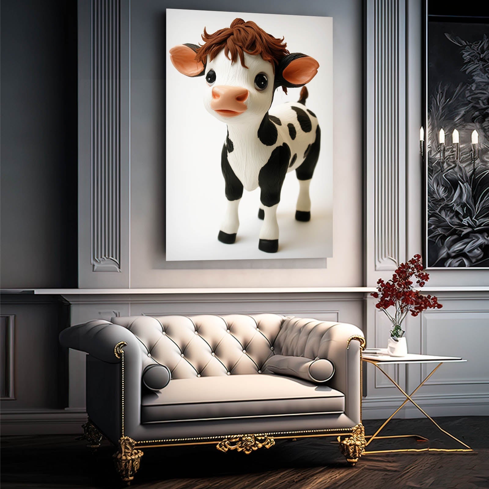 Cute Cow Artwork – angled canvas view on white background