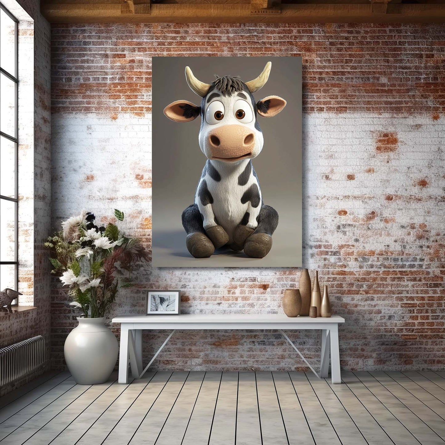 Cute Cow Canvas Art – angled canvas view on white background