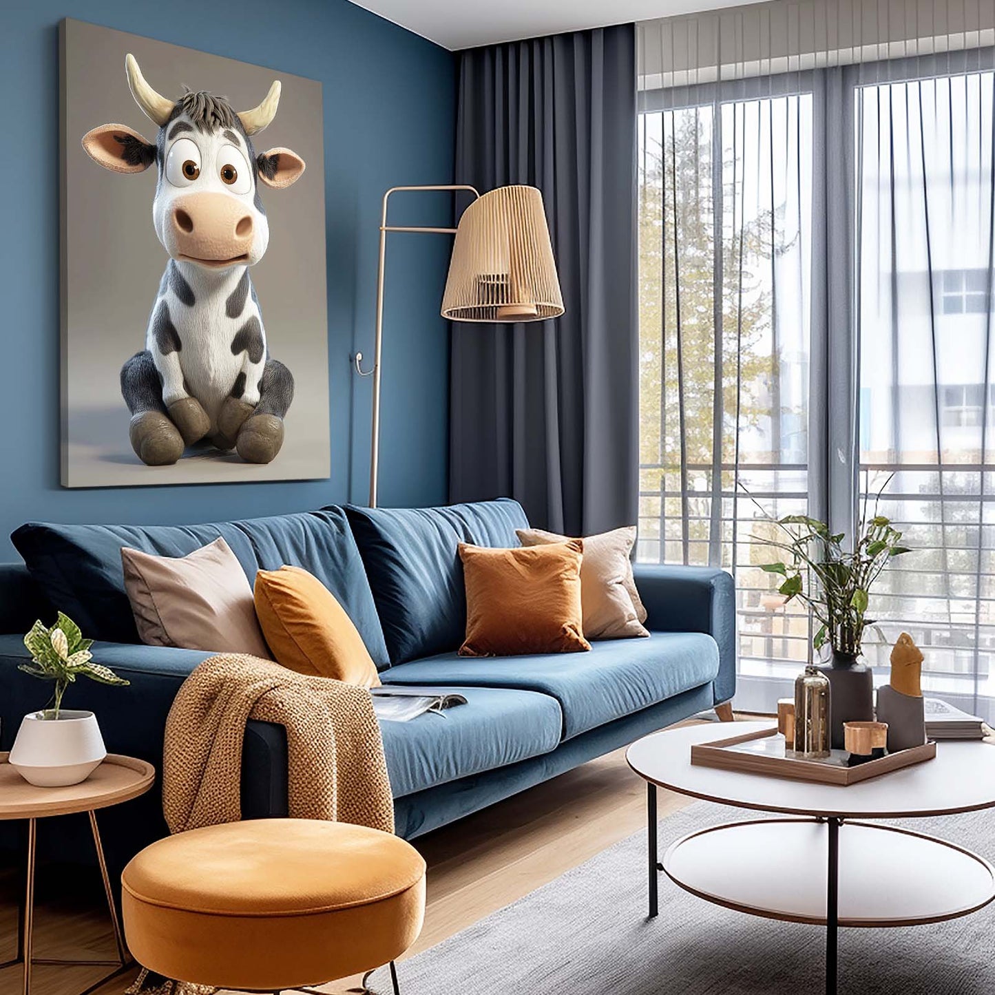 Cute Cow Canvas Art – angled canvas view on white background