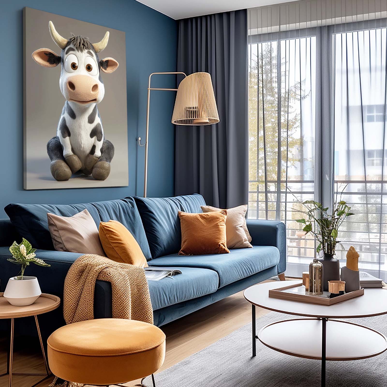 Cute Cow Canvas Art – angled canvas view on white background