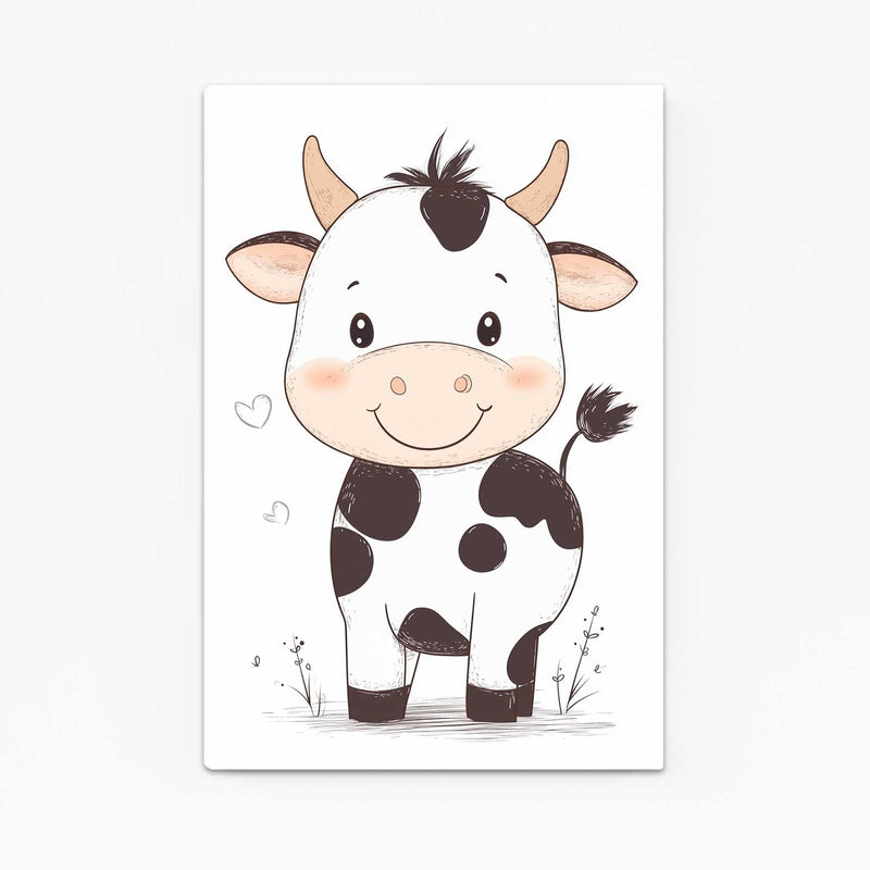 Cute Cow Wall Art – angled canvas view on white background