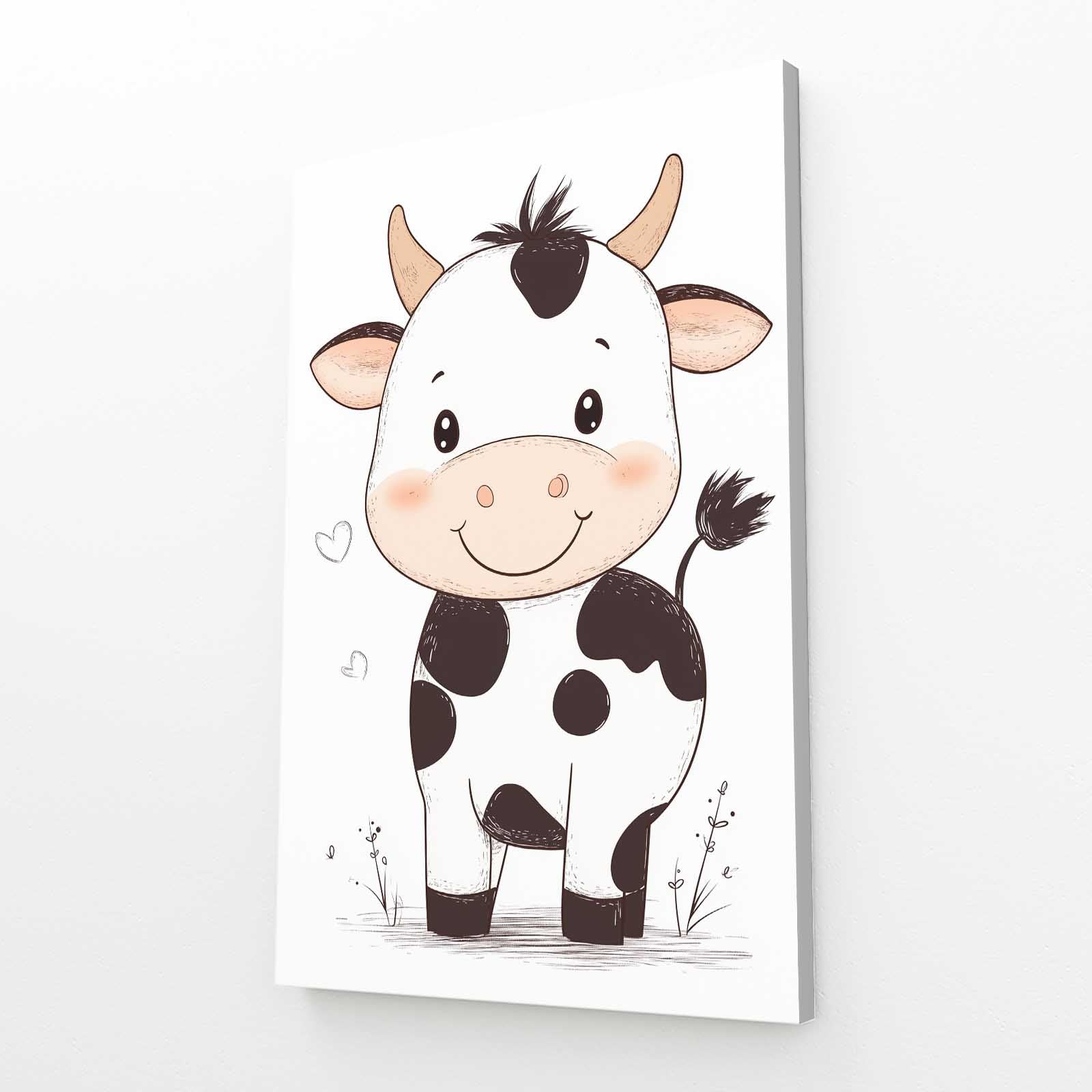 Cute Cow Wall Art – angled canvas view on white background