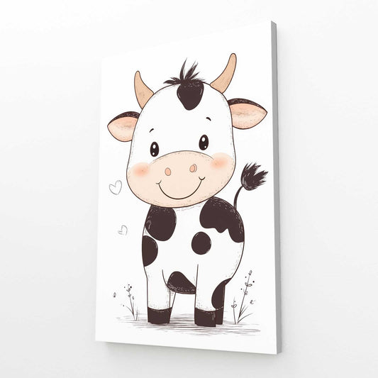 Cute Cow Wall Art – angled canvas view on white background