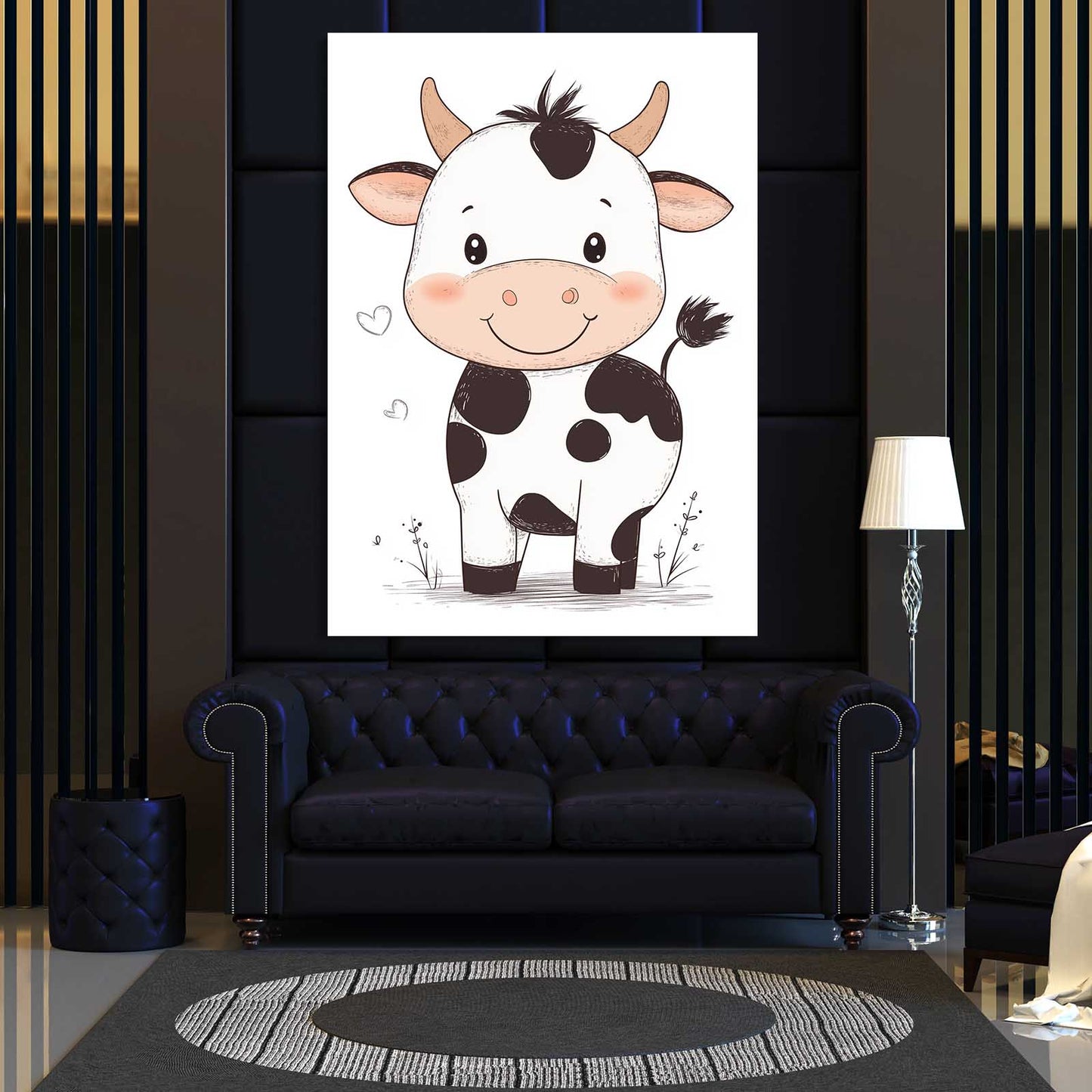 Cute Cow Wall Art – angled canvas view on white background