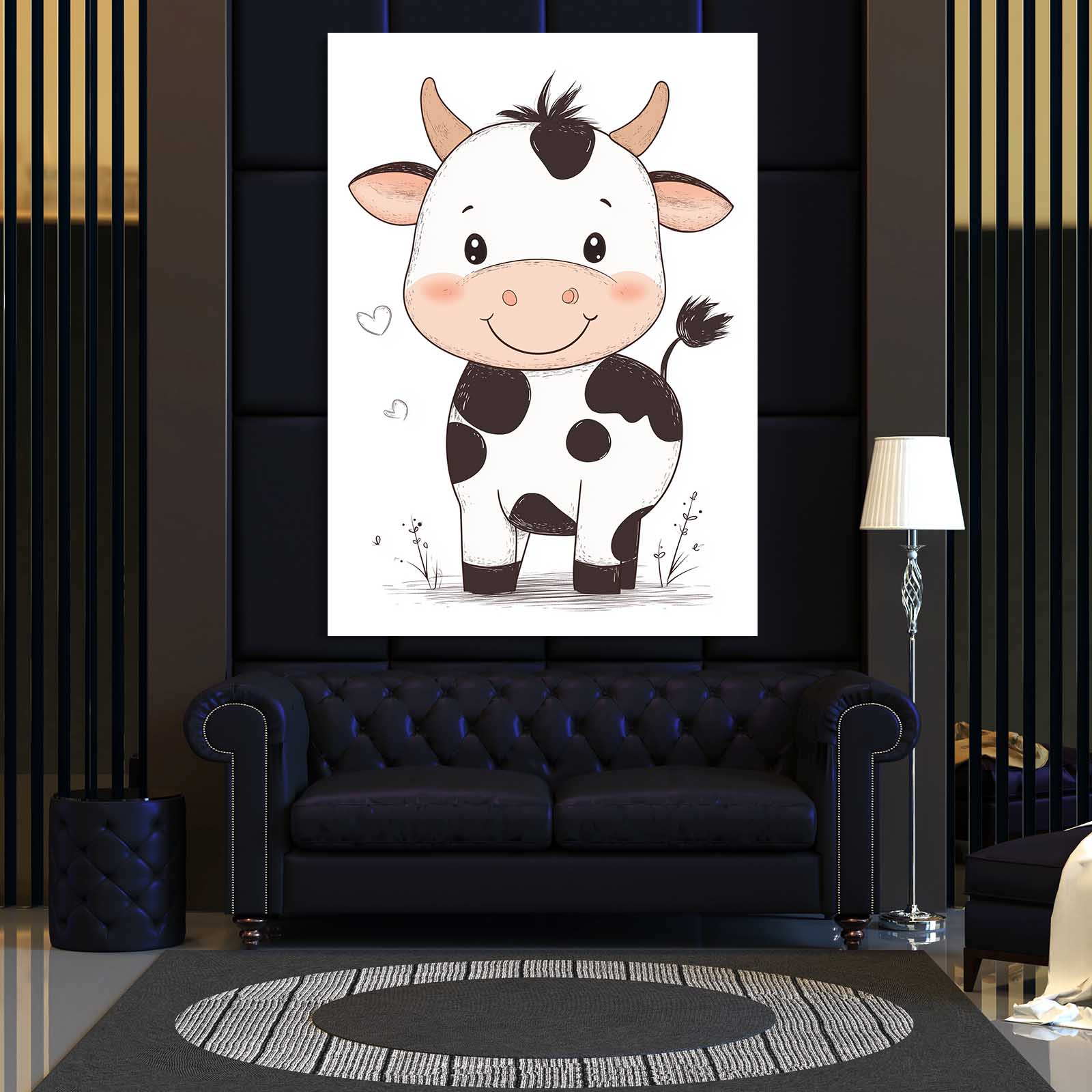 Cute Cow Wall Art – angled canvas view on white background