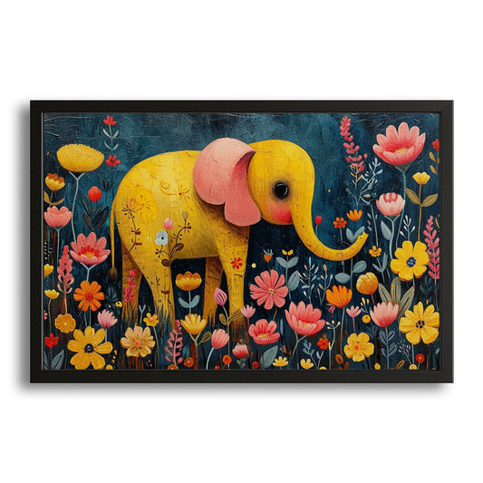 Cute Floral Elephant Art — contemporary canvas print in blue tones, canvas print on white background