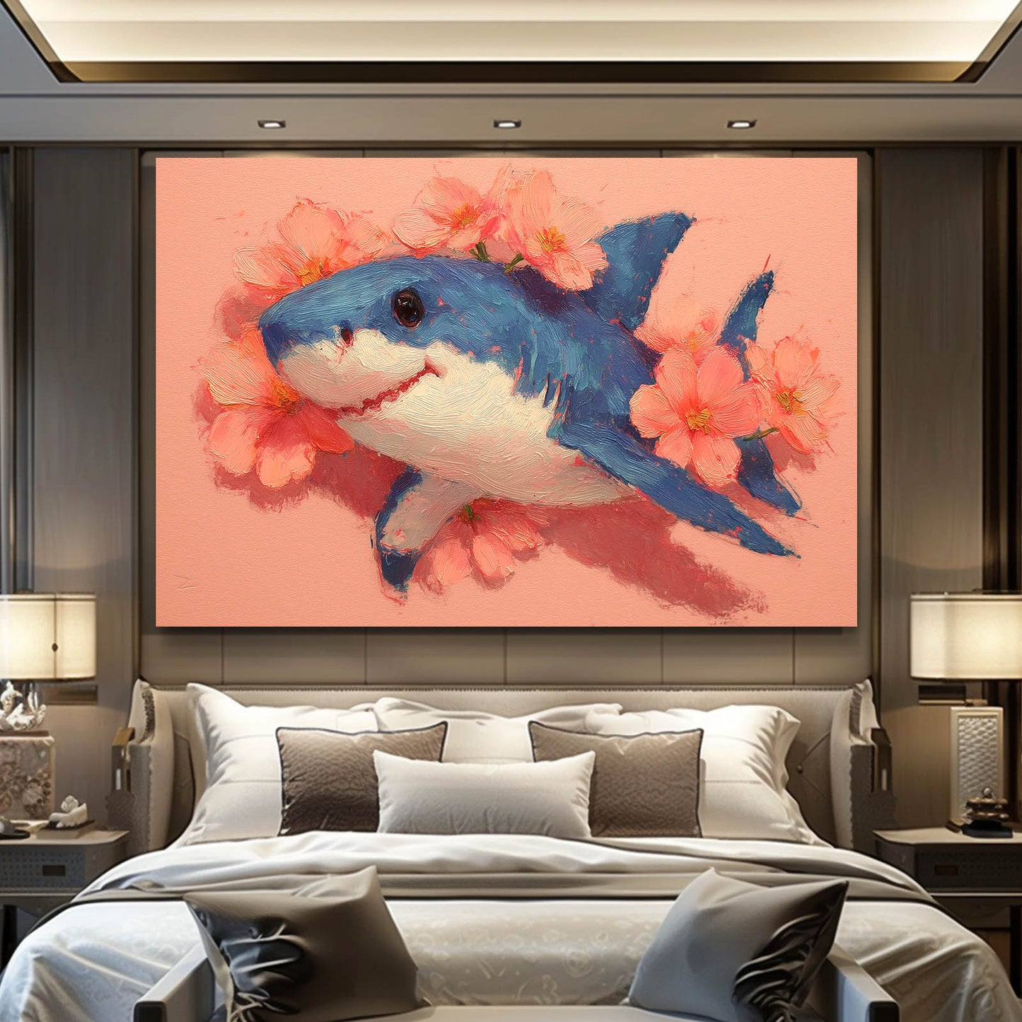 Cute Floral Shark Art – styled in a furnished interior