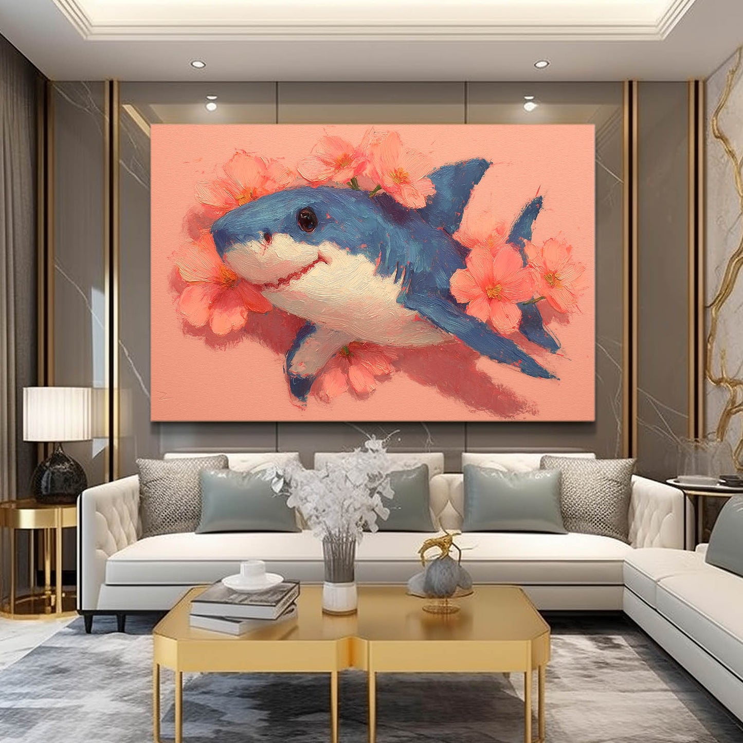Cute Floral Shark Art – styled in a furnished interior