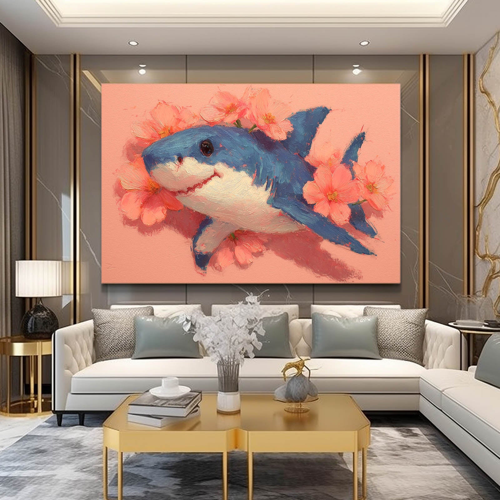 Cute Floral Shark Art – styled in a furnished interior