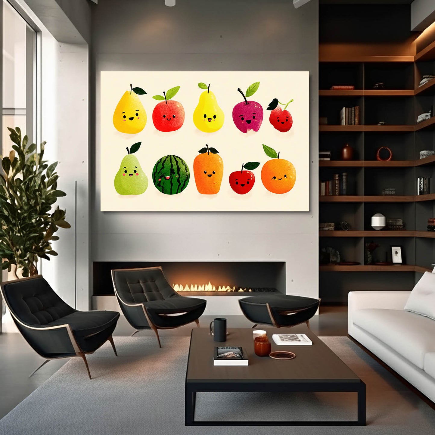 Cute Fruit Friends Wall Art – styled in a furnished interior