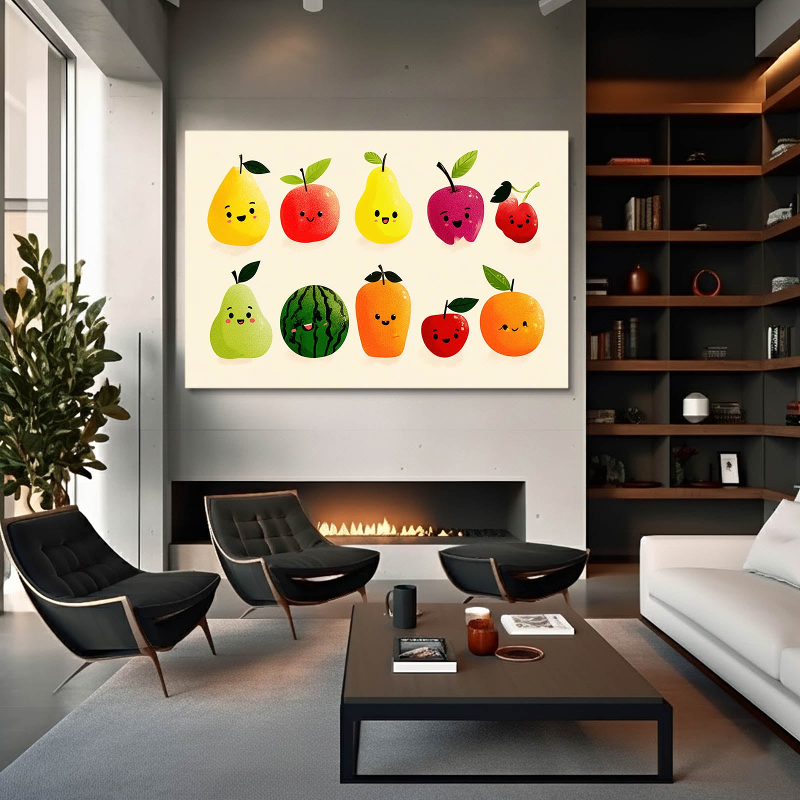Cute Fruit Friends Wall Art – styled in a furnished interior