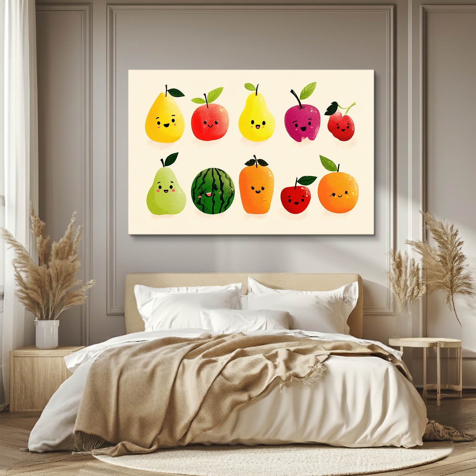 Cute Fruit Friends Wall Art – styled in a furnished interior