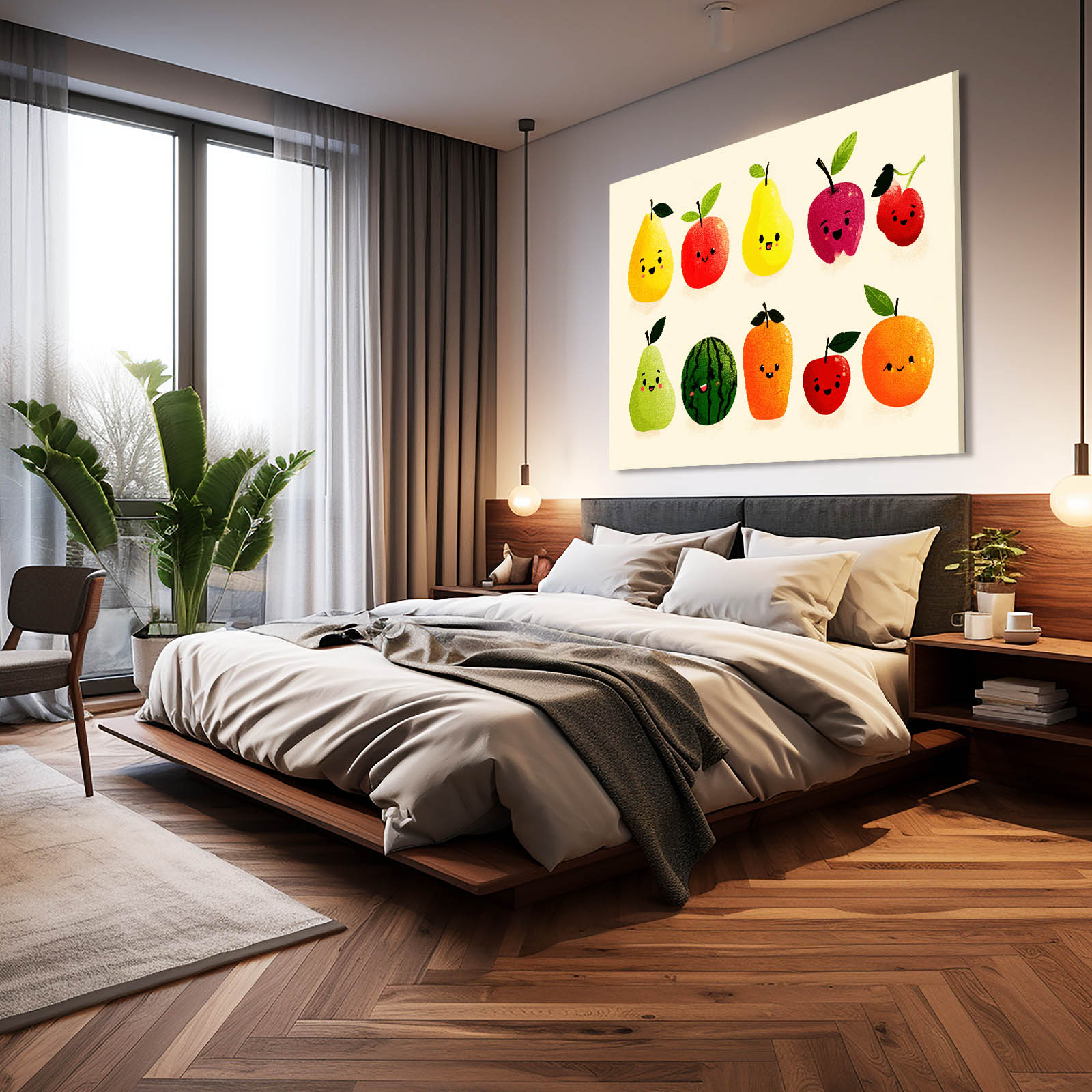 Cute Fruit Friends Wall Art – styled in a furnished interior