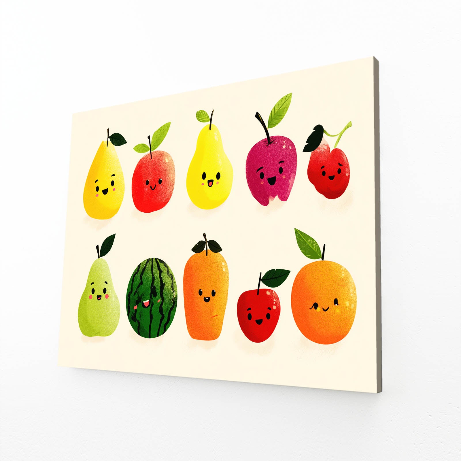 Cute Fruit Friends Wall Art – angled canvas view on white background