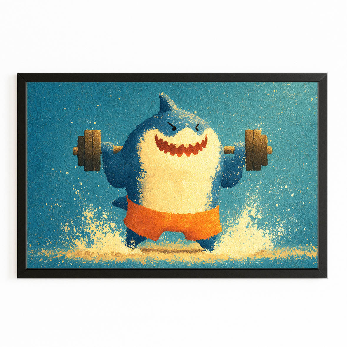 Cute Gym Shark Shark Canvas – with Premium Black frame on white background