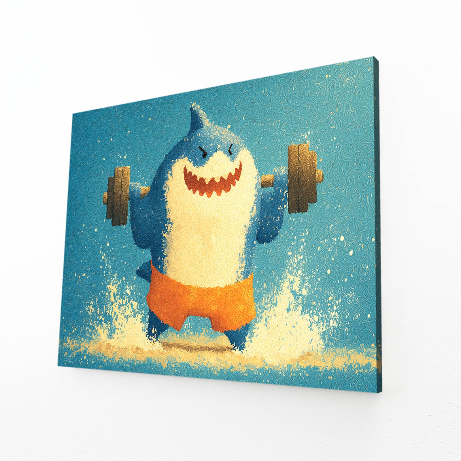 Cute Gym Shark Shark Canvas – angled canvas view on white background