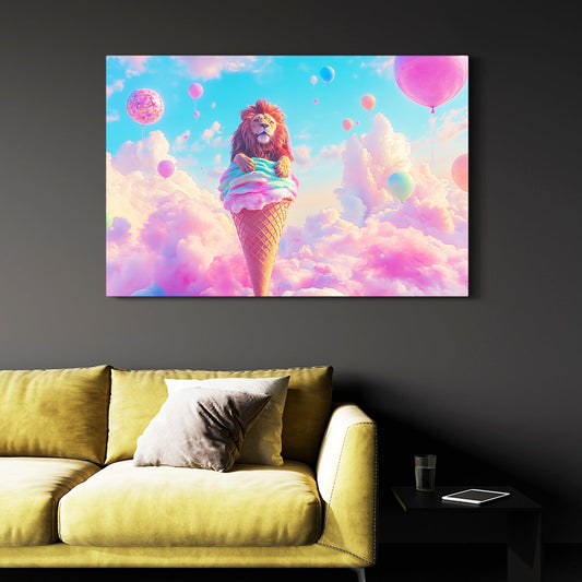 Cute Lion Art — 3d canvas print in blue tones, view 3