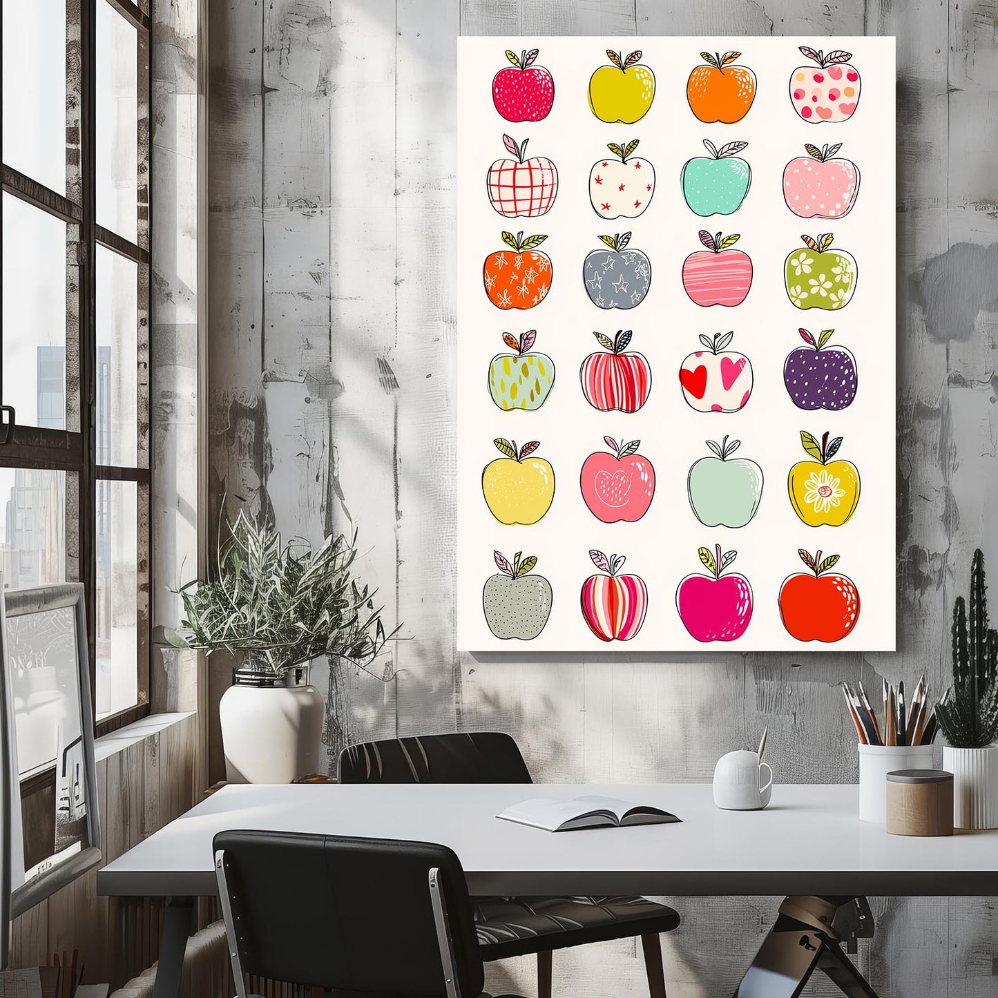 Cute Pattern Grid Apple Canvas – styled in a furnished interior
