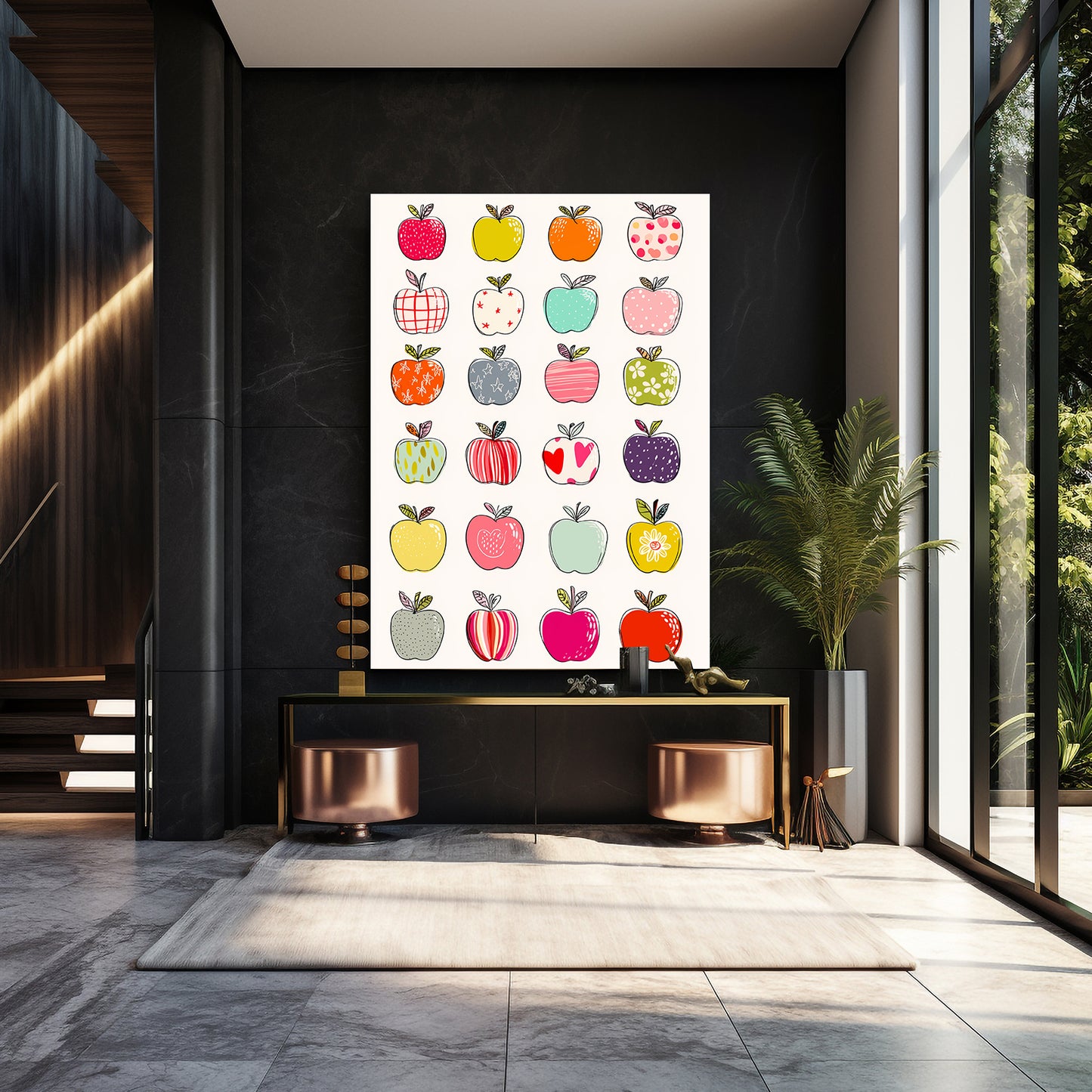 Cute Pattern Grid Apple Canvas – styled in a furnished interior