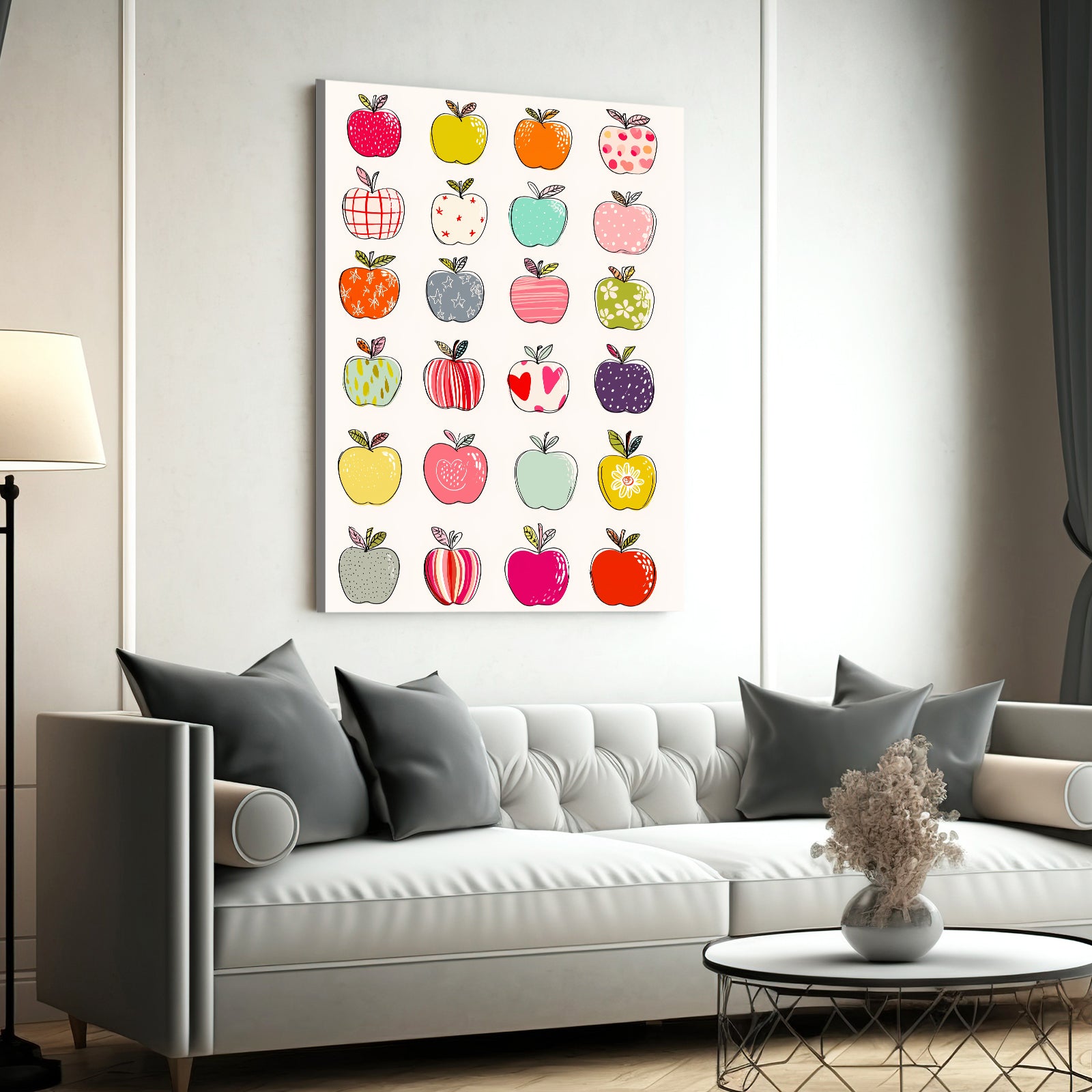Cute Pattern Grid Apple Canvas – styled in a furnished interior