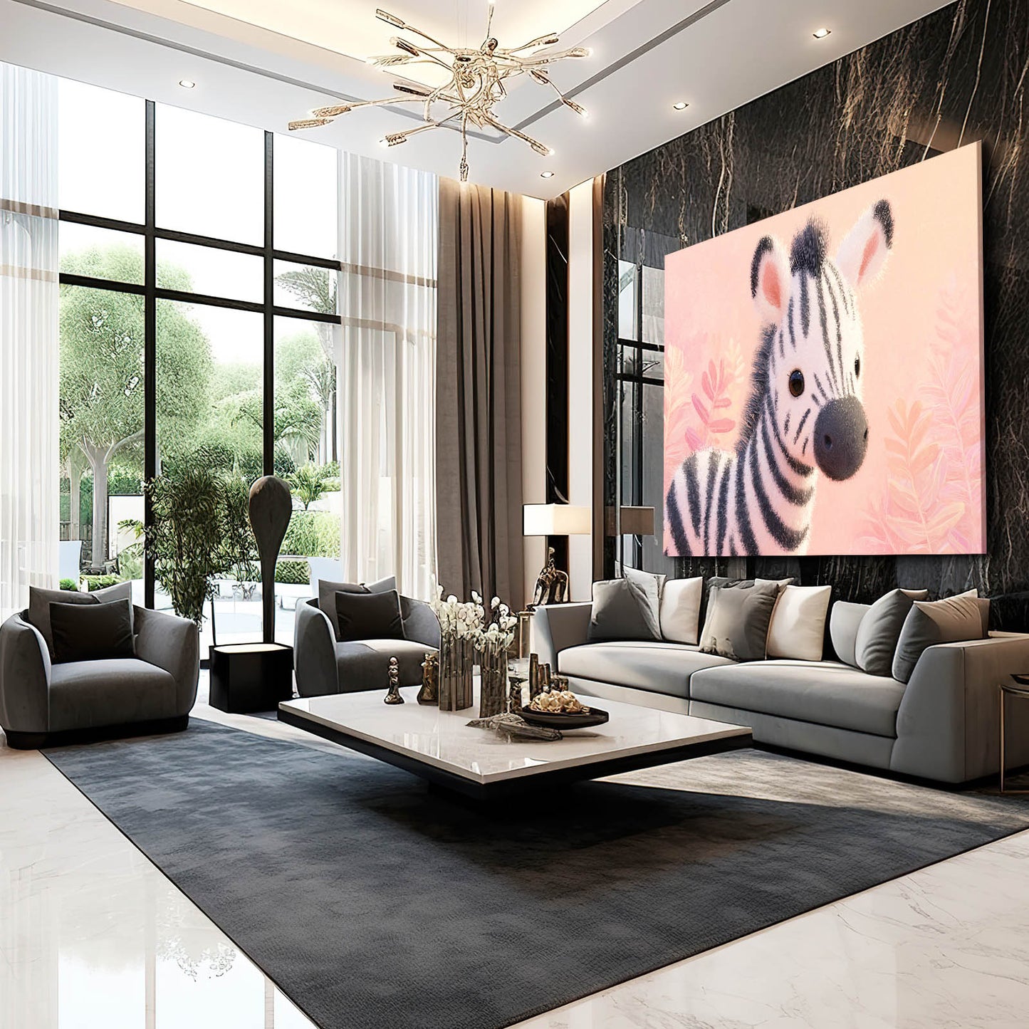 Cute Zebra Wall Art – styled in a furnished interior