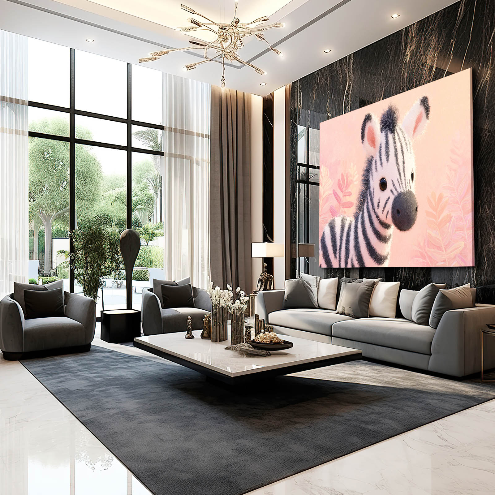 Cute Zebra Wall Art – styled in a furnished interior