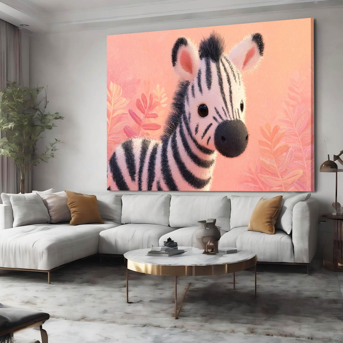 Cute Zebra Wall Art – styled in a furnished interior
